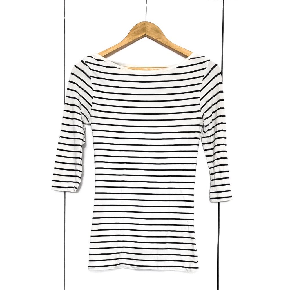 FRENCH CONNECTION Pin-Striped Boatneck Top, 3/4 Sleeve